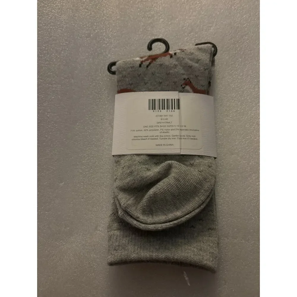 J. Jill Animal Print Gray Crew Socks 5-10 1/2 New Cozycore Preppy Quiet Luxury